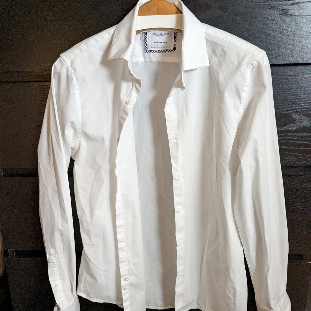 White Dress Shirt - Denim & Flower - Small